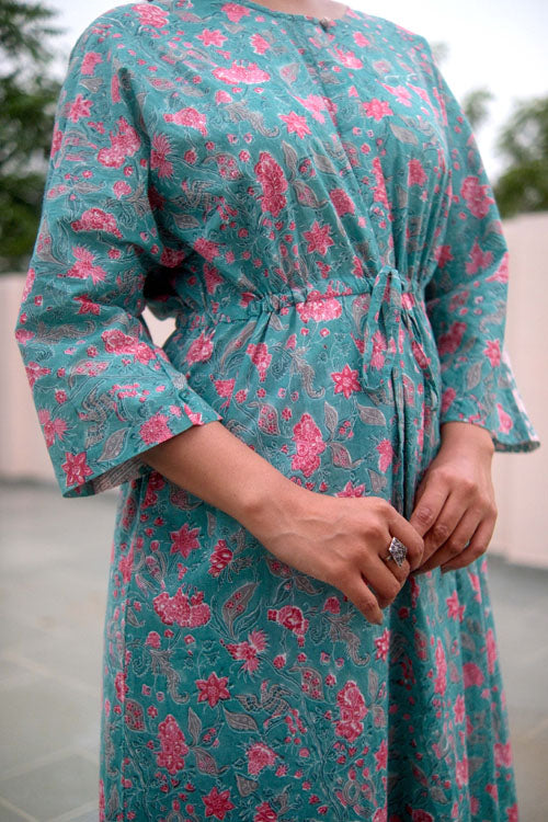 Dharan Hand Block Print "Blue Miko Kaftan"