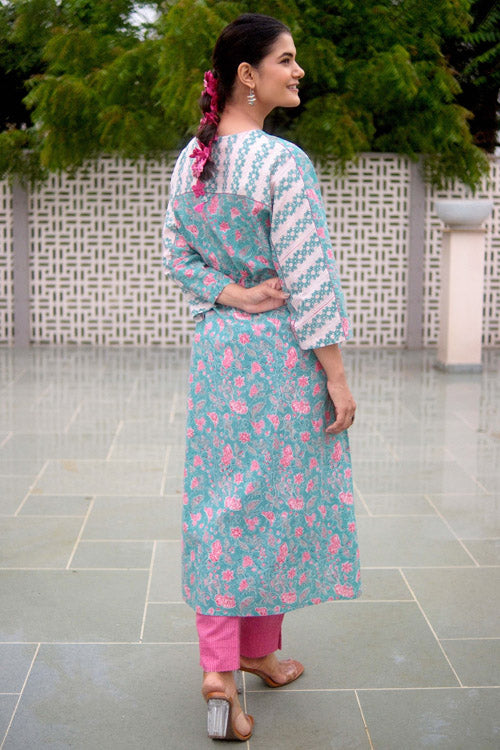Dharan Hand Block Print "Blue Miko Kaftan"