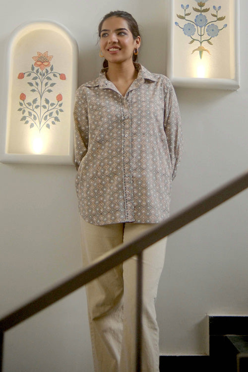 Dharan Kantha Embroidery "Grey Vibe Shirt"