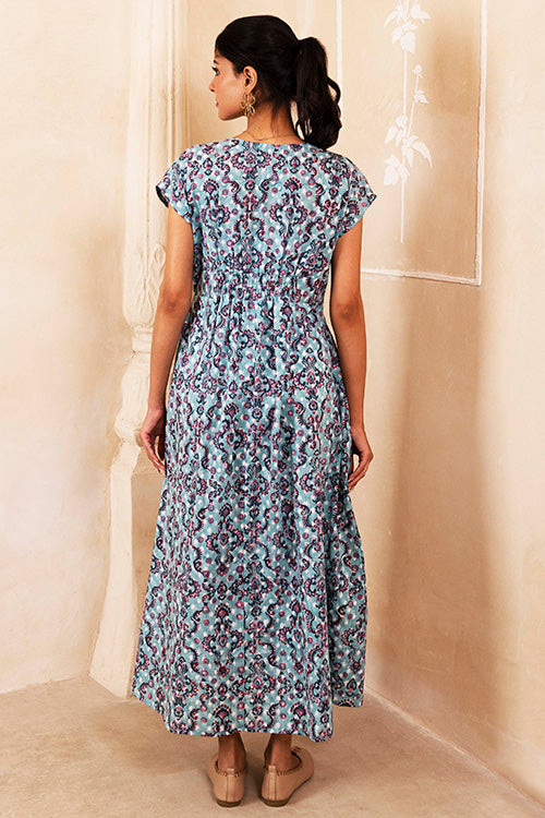 Shuddhi Hand Block printed Cotton Blue Dress