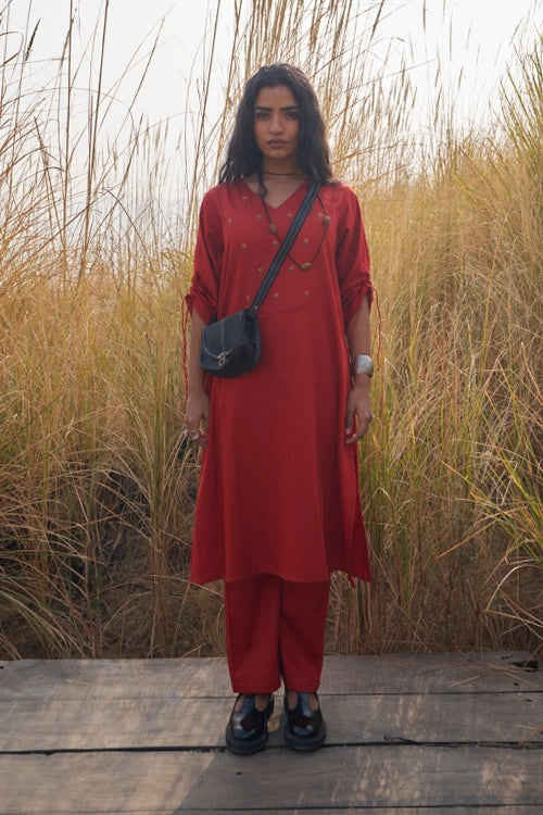 Dharan Red Kyoot Kurta Set