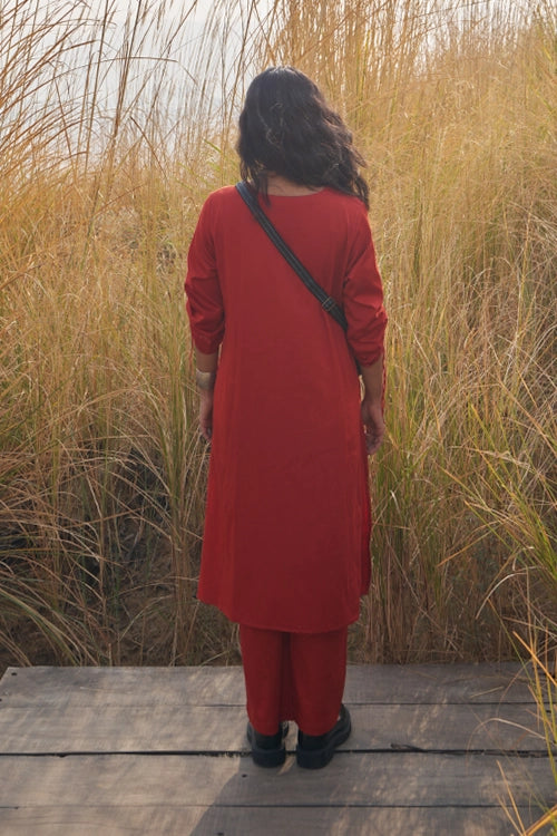 Dharan Red Kyoot Kurta Set