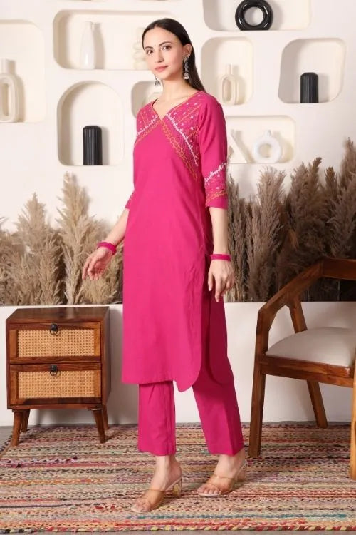 Urmul Sindhi Embroidery SANTOSH Pink Kurta - Pant Set