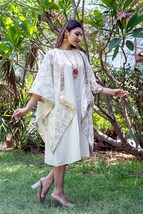 Moralfibre Golden Peacock Muslin Shrug With Old Gold Borders