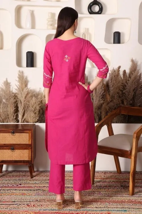 Urmul Sindhi Embroidery SANTOSH Pink Kurta - Pant Set