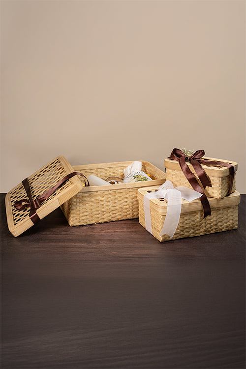 Greenkraftmira Handcrafted Bamboo Rectangular Box - Set Of 3