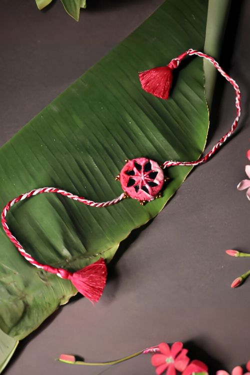 Antarang- Mirror Work, 100% Cotton, Set Of 3 Kanaaha Bhai Rakhi. Blue, Green And Pink,  Made By Divyang Rural Women.