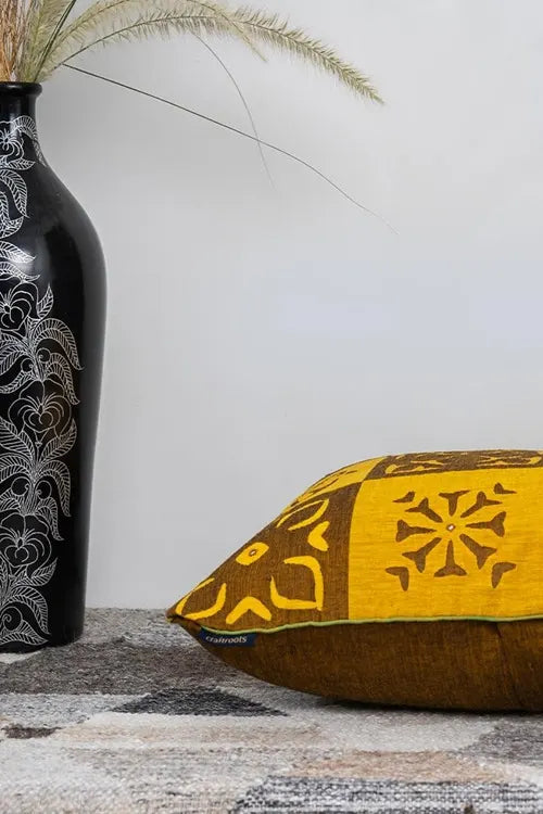 Craftroots Multi & Mustard Applique Patchwork Cushion Cover Set Of 2