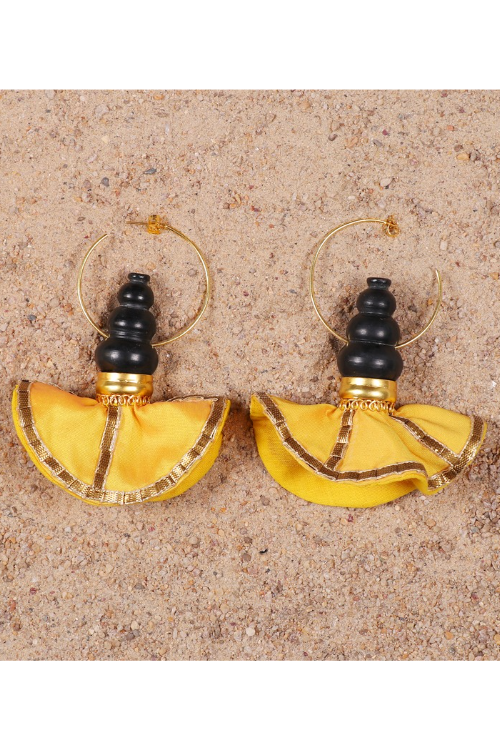 'Kabbish 'Bhavai-Swang Hoop Yellow Earring' Black Pottery, Terracotta'