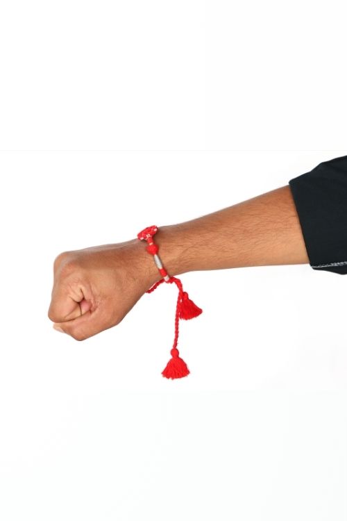 Antarang- Patwa Mirror Work, 100% Cotton, Bhai Rakhi Set. Blue- Red Made By Divyang Rural Women.