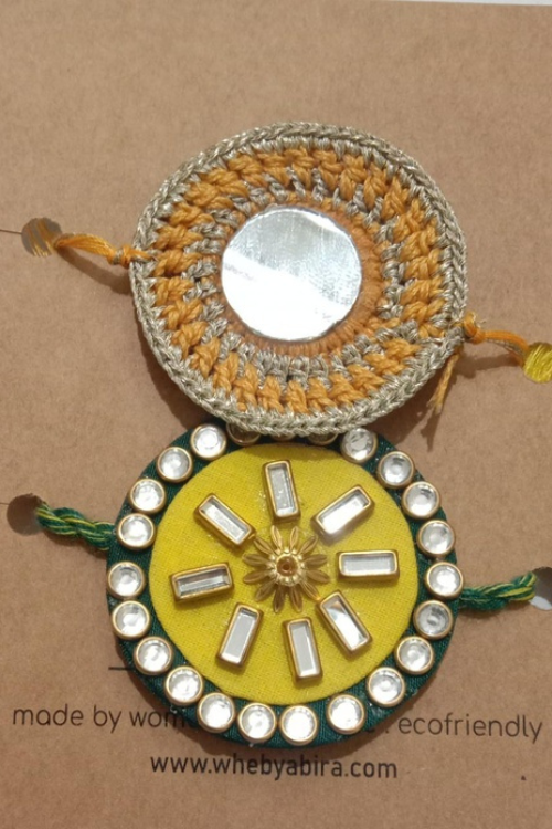 Whe Set Of 2 Handmade Kundan And Crochet Rakhi Combo