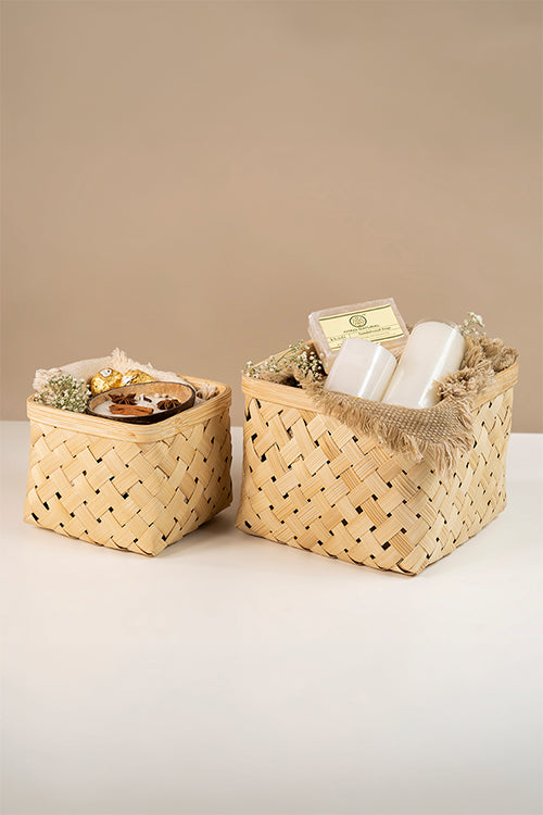 Greenkraftaurea Handcrafted Bamboo Basket - Set Of 2