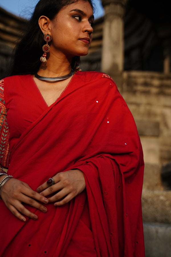 Okhai 'Embrace' Hand Embroidered Mirror Work Cotton Saree