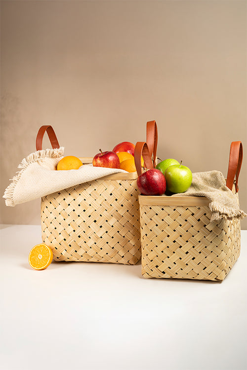 Greenkrafteira Handcrafted Bamboo Basket - Set Of 2