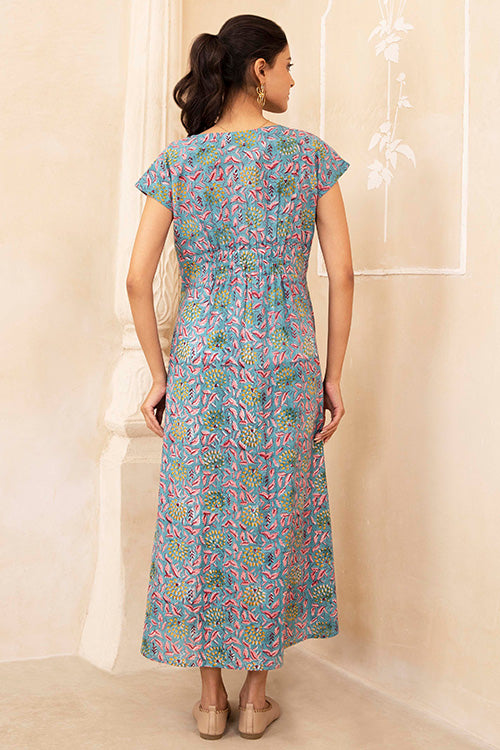 Shuddhi Hand Block printed Blue Dress
