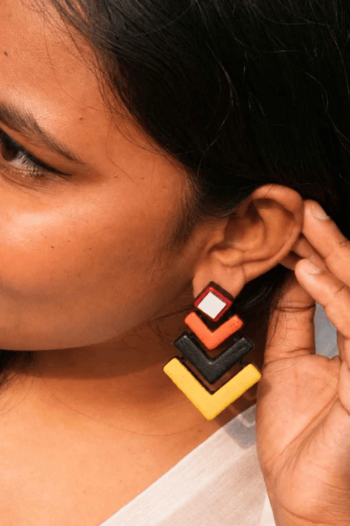Mridah 'Nav-Rang' Mirror Work Terracotta Dangler Earrings