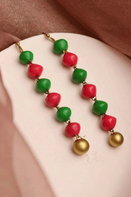 Mridah Handcrafted 'Meher' Handmade Beaded Terracotta Dangler Earrings