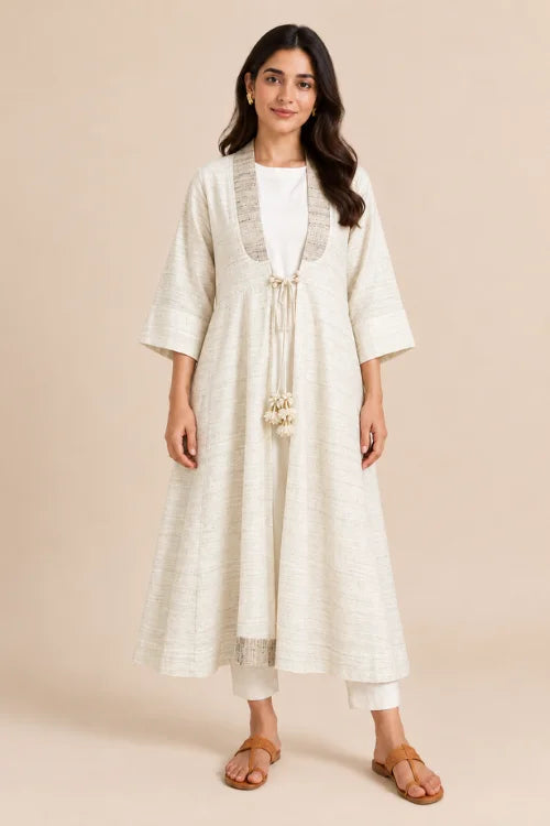 Moralfibre Ecru  Erisilk Open Overlay With Intricate Zardosi  Butta  At Back  From "Shapes Collection"
