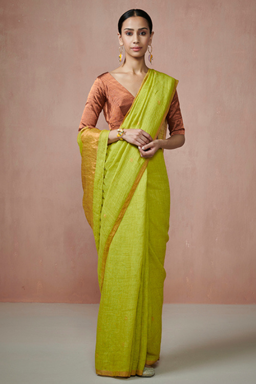 Dressfolk Firefly Forest Linen Saree