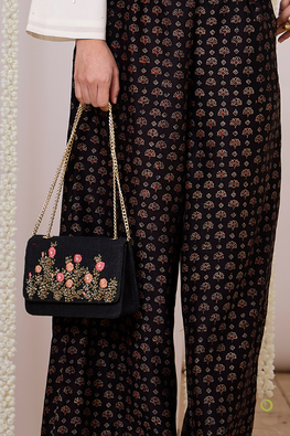 Black Floral Embroidered Sling Bag For Women Online