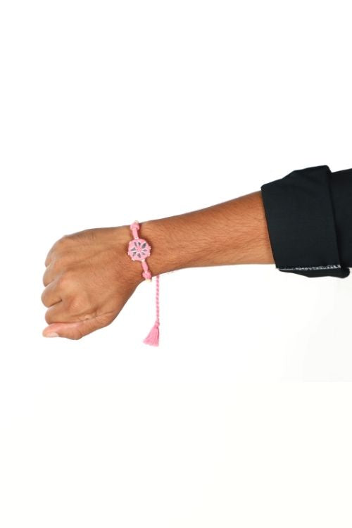 Antarang- Patwa Mirror Work, 100% Cotton, Bhai Rakhi Set. Light Pink-Yellow Made By Divyang Rural Women.