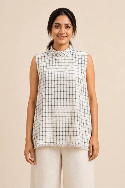 Moralfibre Highneck Side Pannel Checkered Black Top