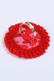Antarang- Red Bead Jumki Ring,  100% Cotton. Valentine Special. Hand Made By Divyang Rural Women.