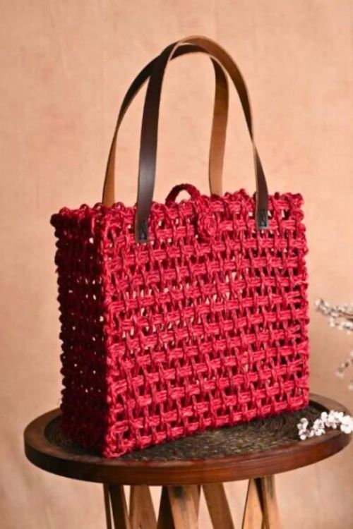 Kadam Haat Handmade Sabai Grass Mesh Bag - Large (Surkhi)