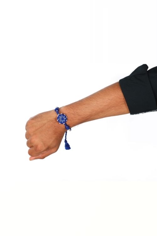 Antarang- Patwa Mirror Work, 100% Cotton, Bhai Rakhi Set. Blue- Red Made By Divyang Rural Women.