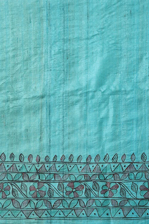 Diorama Designs Madhurima Madhubani Blue Tussar Silk Hand-Painted Saree
