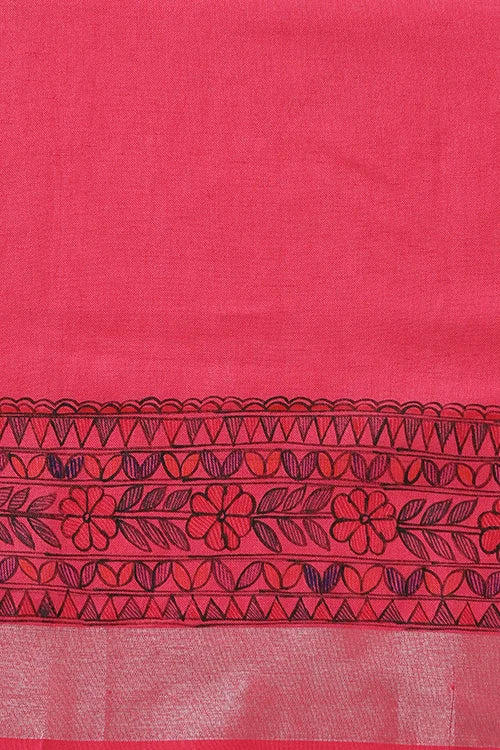 Diorama Designs Madhubani  "Radha Sang Krishna Holi " Hand-Painted Linen Saree