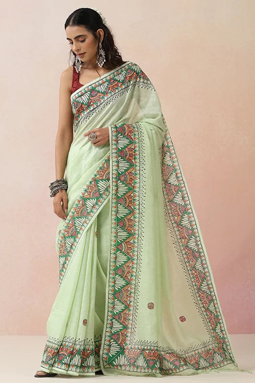 Diorama Designs "Ambuja" Handpainted Pure Linen Saree