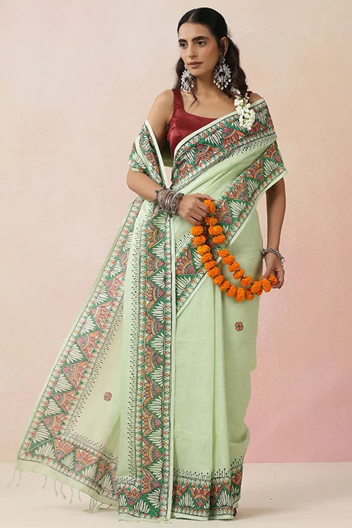 Diorama Designs "Ambuja" Handpainted Pure Linen Saree