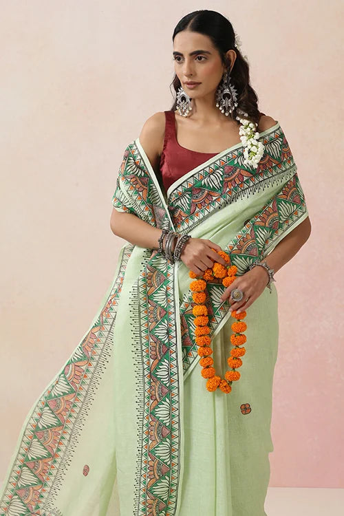 Diorama Designs "Ambuja" Handpainted Pure Linen Saree