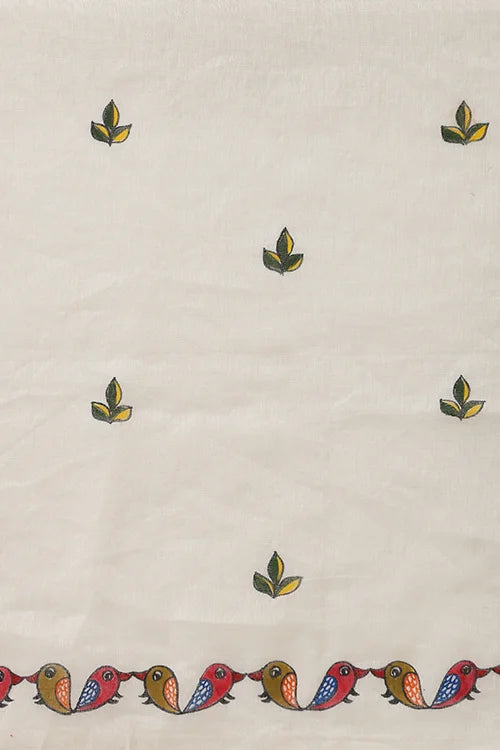 Diorama Designs "Sparrow Song" Handpainted Pure Linen Saree