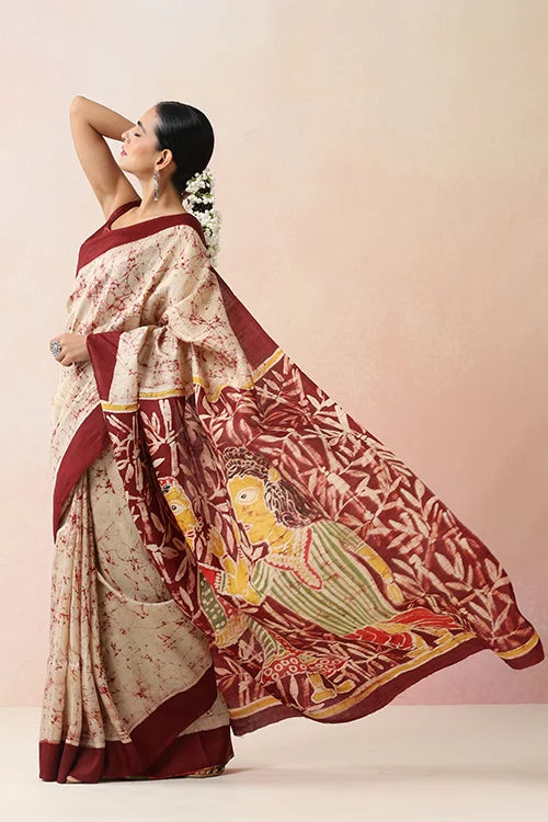 GC 'Folklore' Handwoven Hand Batik Pure Silk with SilkMark Saree