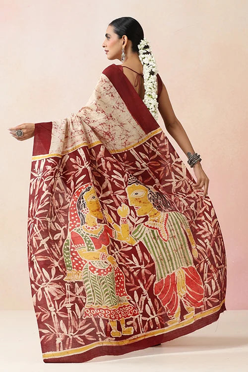 GC 'Folklore' Handwoven Hand Batik Pure Silk with SilkMark Saree