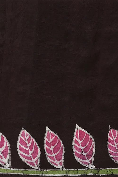 GC 'Bloom' Handwoven Hand Batik Pure Silk with SilkMark Black Saree