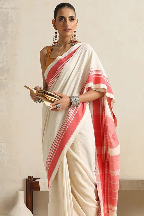 Punarjeevana Off White Body Peach Border Reversible Anne Hejje