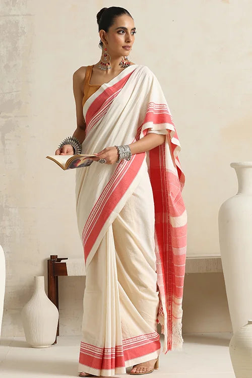 Punarjeevana Off White Body Peach Border Reversible Anne Hejje