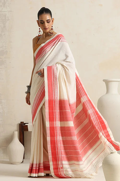 Punarjeevana Off White Body Peach Border Reversible Anne Hejje