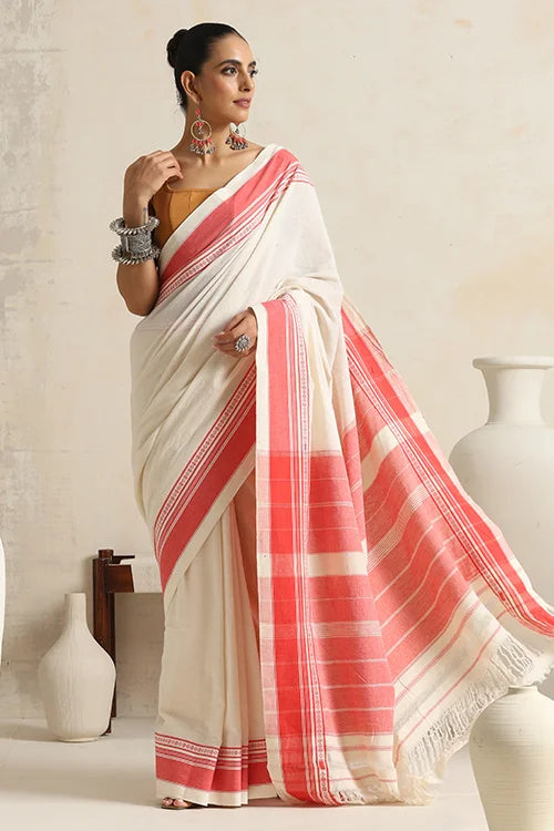 Punarjeevana Off White Body Peach Border Reversible Anne Hejje