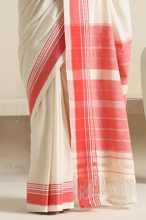 Punarjeevana Off White Body Peach Border Reversible Anne Hejje