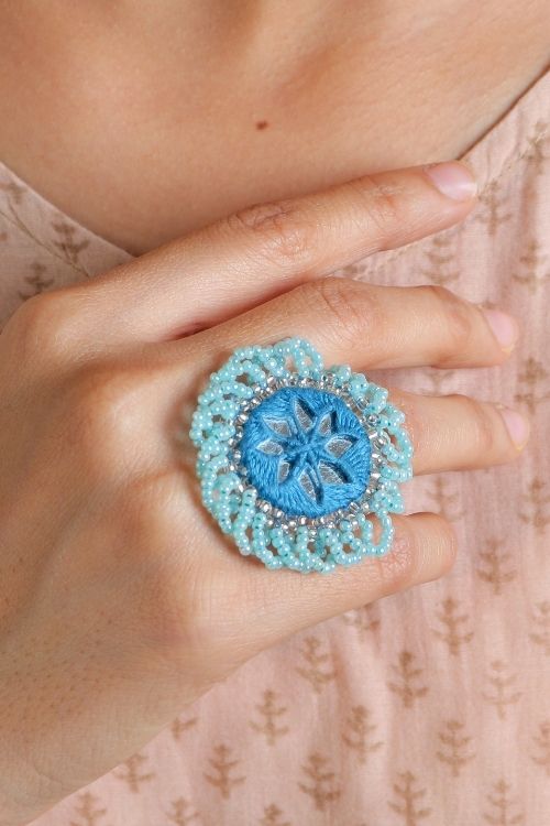 Antarang-  Aasmani (Blue) Bead Jumki Ring,  100% Cotton. Hand Made By Divyang Rural Women.