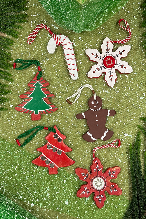 Antarang-Terracotta- Set Of 6 Christmas Decoration Hangings