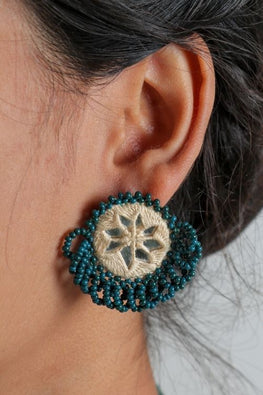 Antarang- Prakriti (Green) Bead Jumki Earing,  100% Cotton. Hand Made By Divyang Rural Women.