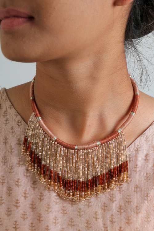 Antarang-  Bhoomi (Brown)  Jumki Bead Choker,  100% Cotton.  Hand Made By Divyang Rural Women.