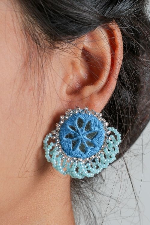 Antarang-  Aasmani (Blue) Bead Jumki Earing,  100% Cotton. Hand Made By Divyang Rural Women.