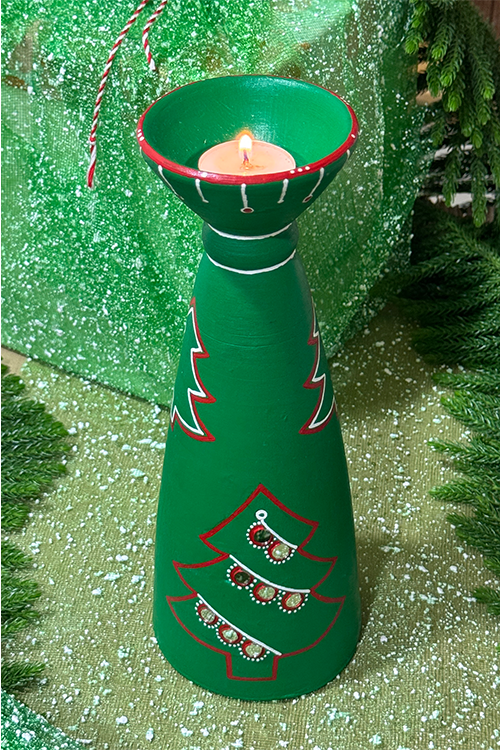 Antarang- Terracotta-Green Long T-Light Candle Holder.