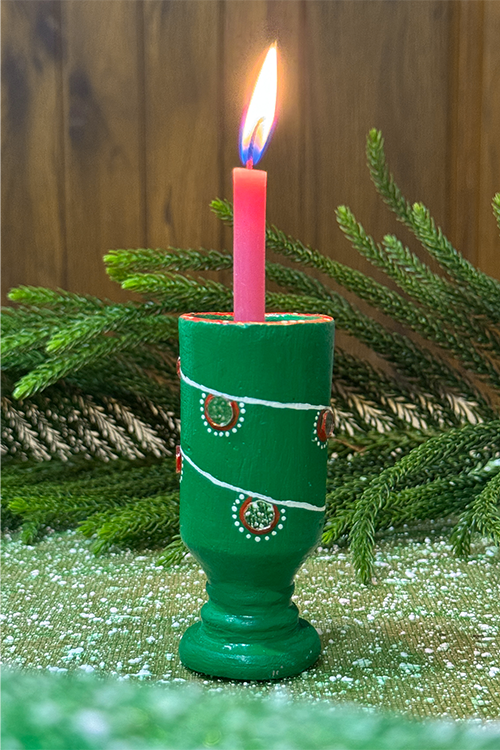 Antarang- Terracotta-Green Multifunctional Candle/Flower Holder